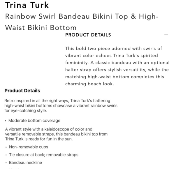 TRINA TURK Bikini Set NEW Rainbow Swirl high waist bottom bandeau top - Picture 4 of 4